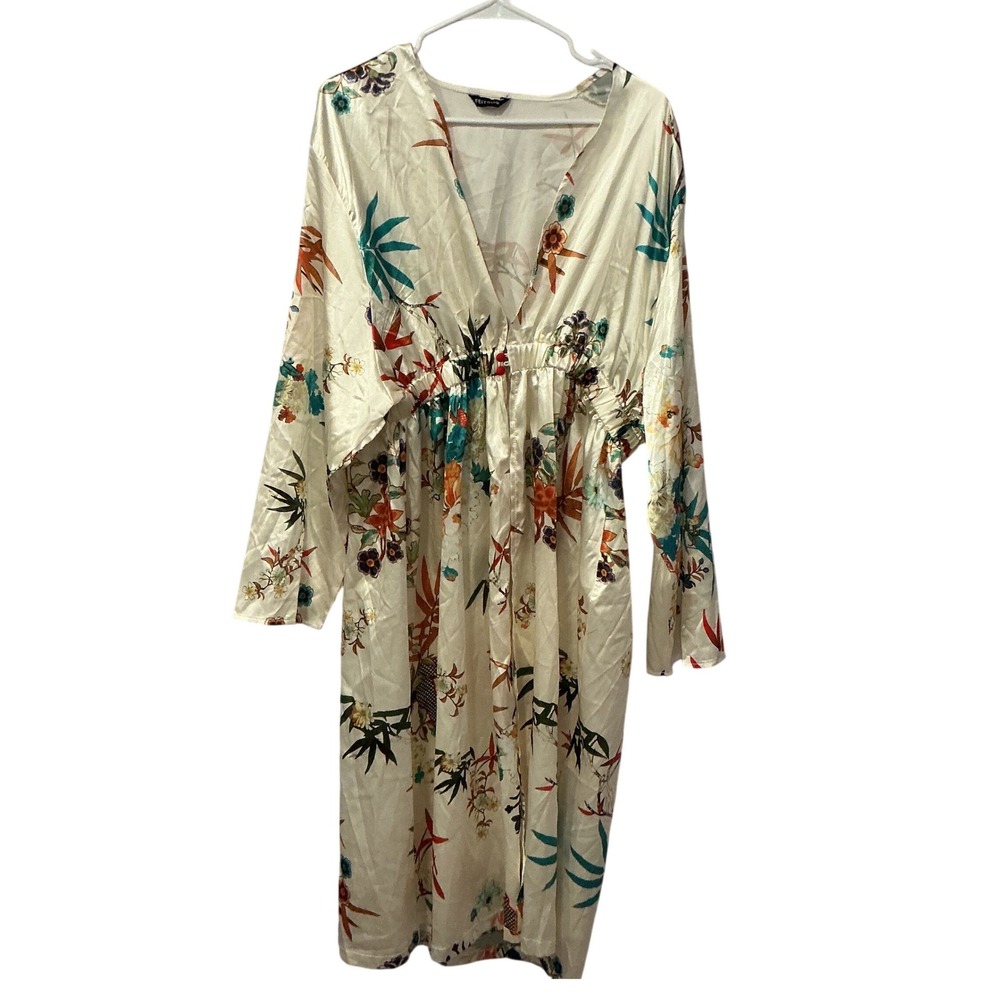 Plus Size 3X Flowy Botanical Midi Dress Romantic Soft Glam